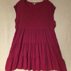Knox Rose Hot Pink Textured Ruffle Scoop Neck Midi Dress Size L Has Pockets